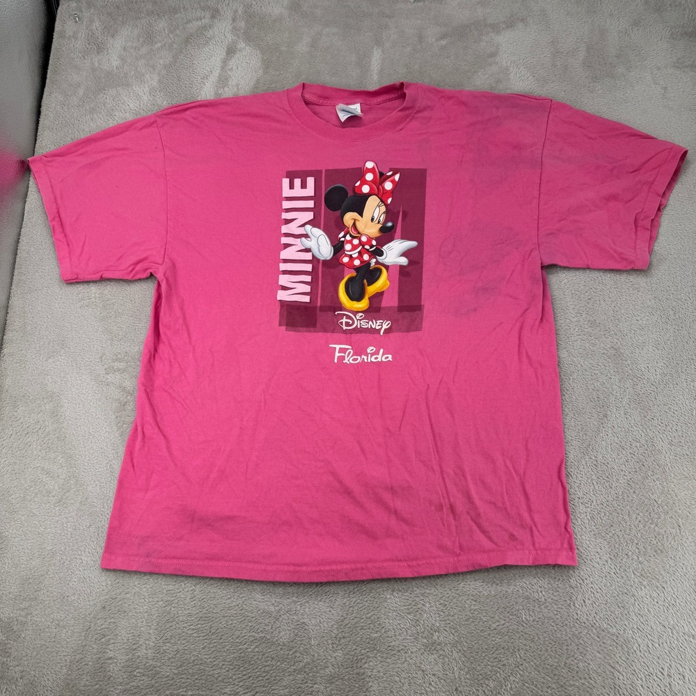 Vintage 90s‎ M&O Knits Disney Minnie Mouse Florida Shirt Mens 2XL Pink Flaws